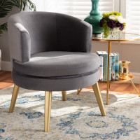 Baxton Studio WS-14056-Grey Velvet/Gold-CC Baptiste Glam and Luxe Grey Velvet Fabric Upholstered and Gold Finished Wood Accent Chair